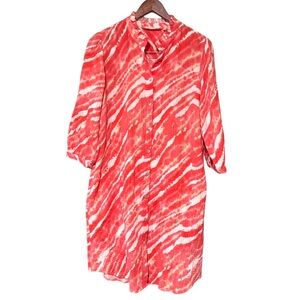 Soft Surroundings Big Sur Tie Dye Button Front Mini Dress Pink Orange Size Small